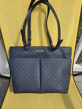 Michael Kors Navy MK Logo Tote with Dual Front Pockets